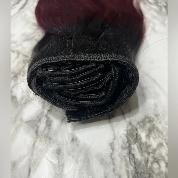 12 Inch Balayage  Black & Burgundy Red 100% Human hair Clip in Extensions - Picture 2 of 6